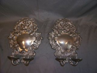 Vintage Austrian Pewter Candle Wall Sconces.  11.  5 X 8.  5 