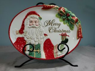 Fitz And Floyd Crimson Holiday Sentiment Tray Santa Clause Merry Christmas