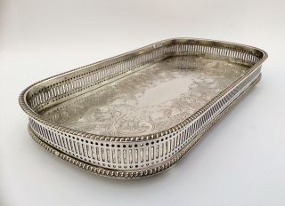 Antique Chased Silver On Copper Footed Cocktail Gallery Tray C1920