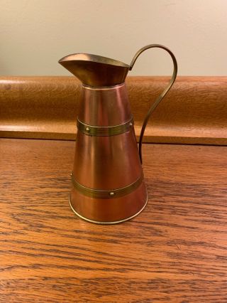 Vintage Copper & Brass Jug Pitcher Made In England Classic Arts And Crafts 6.  5”