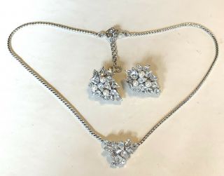 Vintage Christian Dior Silver - Tone Rhinestone And Clip Earring Set,  Germany