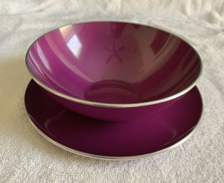Vintage Mcm Purple Emalox Anodized Aluminum 5” Bowl And 6 3/4” Plate Norway