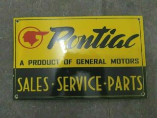 Porcelain Pontiac Sales Service Enamel Sign Size 12 " X 8 " Inches