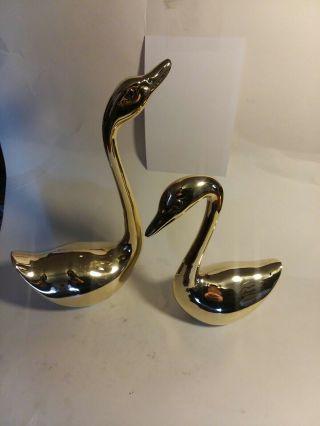 Vintage Brass Swan Set 2 Geese Bird Pair Mid Century Hollywood Regency