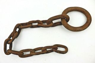 Antique Hand Forged 22.  25 " Iron Chain With Ring (4.  75 ")