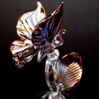 Butterfly Figurine Purple Pink And Gold Blown Glass