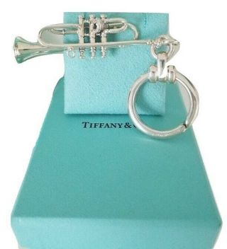 Rare Tiffany & Co.  Silver Trumpet Charm Keyring Key Ring Key Chain Jazz