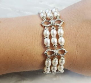 Judith Ripka Sterling Silver Imitation Pearl Bracelet 8 - 1/2 " 45.  4g 12 - I6408