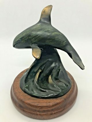 Vintage Bronze Cabinet Sculpture Of An Orca/ Killer Whale - Signed/ Dated