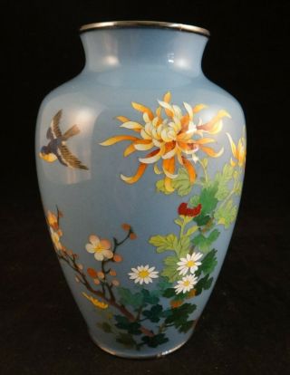 Vintage Japanese Cloisonné Vase W/silver Wire.  5 7/8” Tall.  1st Half 20th Cent
