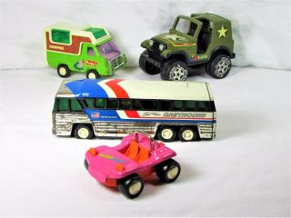 1970’s Buddy L Toy Trucks Cars – Greyhound Americruiser,  Camper,  Sandpiper,  Jeep