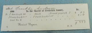 1860 Frederick County Virginia Slave Tax Receipt