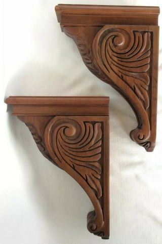 Carved Cherry Acanthus Wood Corbels 2 - 3/4 " X 13 " X 9 - 1/4 "
