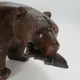Vintage Hand Carved Wood Grizzly Bear with Fish Figure Statue 10 