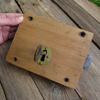 Antique Oak Encased Door Lock with KEY with Brass Keyhole Surround 3