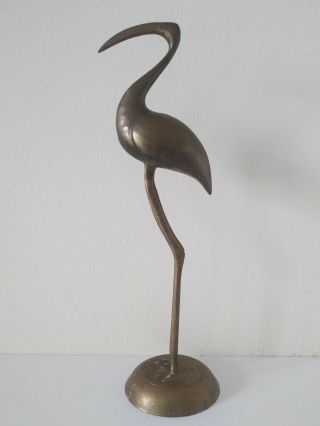 Vintage Heavy Solid Brass Crane Heron Bird Figurine Statue