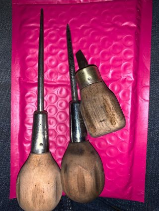 Vintage Millers Falls No.  365 And No.  365a Wood Handle Full Tang Awl Made In Usa