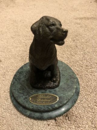Labrador Retriever Living Bronze Dog Statue Sculpture Figurine Marble Base