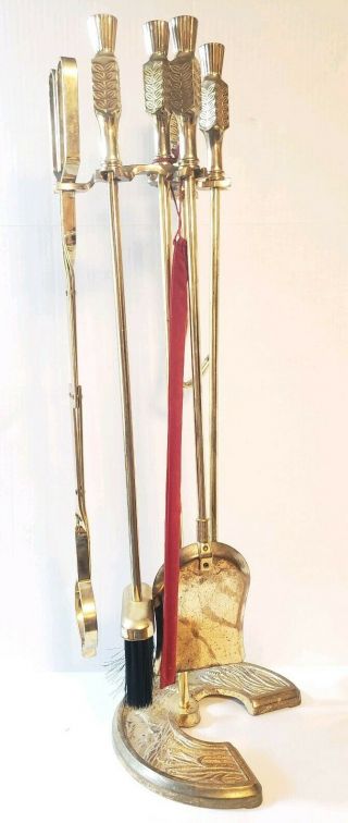 Vintage Solid Brass And Steel Fireplace Tool Set Williamsburg Style