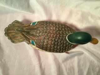 1986 Hand Carved Painted Wood Mallard Duck Signed Eugene Ownby TN Folk Artist 2