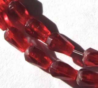 30 Rare Small Stunning Old Translucent Red Faceted Teardrop Czech Antique Beads
