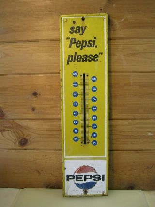 Vintage 1963 Say Pepsi Please Thermometer Sign