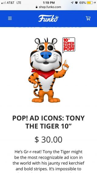 Funko Pop Ad Icons 70: Tony The Tiger 10’ Inch Confirmed Order