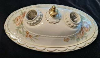Antique Porcelier Porcelain Ceiling Light,  Garden Roses,  Gold Trim (3 Availab. )