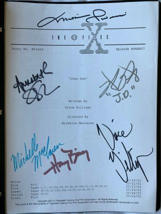 Autographed John Doe X - Files White Production Script