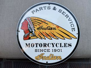 Indian Motorcycle Parts Service Vintage Style Porcelain Enamel Sign