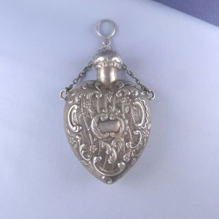 Victorian Sterling Silver Perfume Bottle / Scent Chatelaine Rococo Pendant