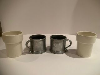 2 Wilton Armetale Plough Tavern Coffee Mug & Ceramic Liner Satin Rwp Columbia Pa