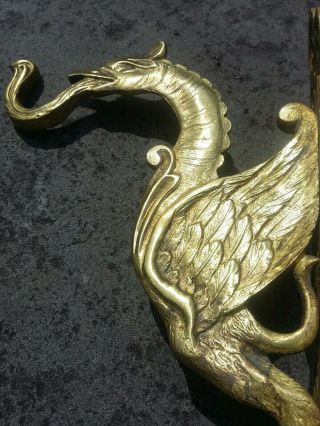 Antique Ornate French Brass Hook Phoenix Griffin Mythical Bird Hanging Bracket