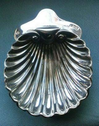 English Antique London Solid Silver Scallop Shell Butter Dish Circa 1903 Vgc