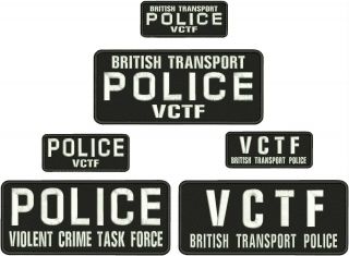 Police Vctf Embroidery Patches 4x10 & 2x5 Hook On Back Blk/white