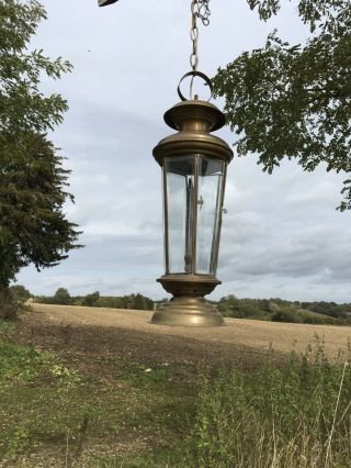 Very Old French Lantern Large Brass Bevelled Glass For Restoration