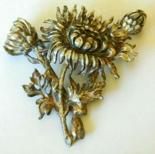 Vintage Cini Sterling Silver 1940’s Chrysanthemum Flower Spray Brooch Pin