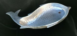 Vintage Arthur Court Aluminum Fish Dish 14.  5 " With Carnelian Eye