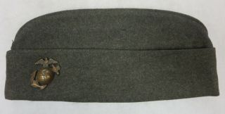 Early Ww2 Us Marine Corps Enlisted Overseas Cap Usmc Garrison Hat With Large Ega