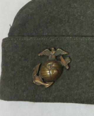 Early WW2 US MARINE CORPS Enlisted OVERSEAS CAP USMC GARRISON HAT with Large EGA 2