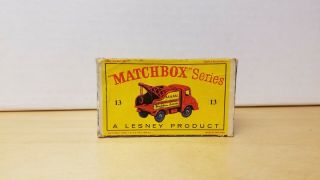 Matchbox Lesney Wreck Truck No.  13 Empty Box