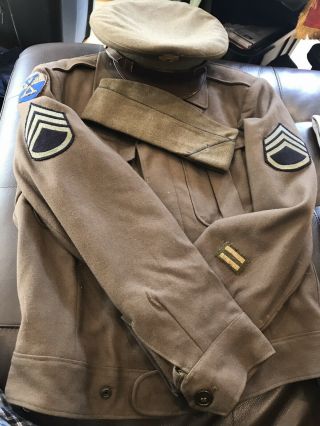 Ww2 10th Corps Ike Jacket With Bullion Patch,  Overseas Cap,  And Crusher