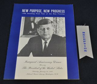 1962 Vintage President John Kennedy Inaugural Anniversary Dinner Program &ribbon