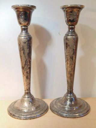 Pr Tall Antique Signed " International " Sterling Silver " Courtship " Candlesticks
