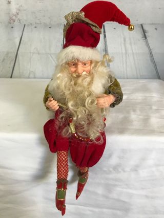 Mark Roberts Santa Elf Christmas Fairy 12 " Sitting Bells Red/gold Holding Beads