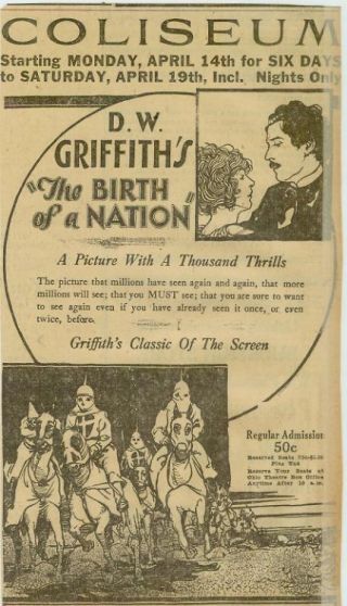The Birth Of A Nation Klan Evansville Movie Advertising 1924