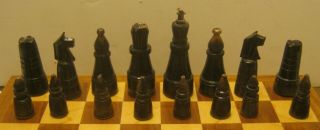 Vintage Hand Carved Deer Antler Chess Set Complete W Box