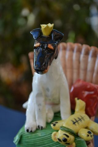 Smooth Fox Terrier.  Handsculpted Ceramic Scene.  Ooak.  Look