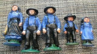 Vintage Cast Iron Amish Family Figures Mother Father Boy Girl,  Extra Man/uncle