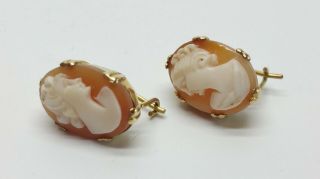 Good Antique Inspired Vintage 9 Carat Gold Carved Cameo Earrings